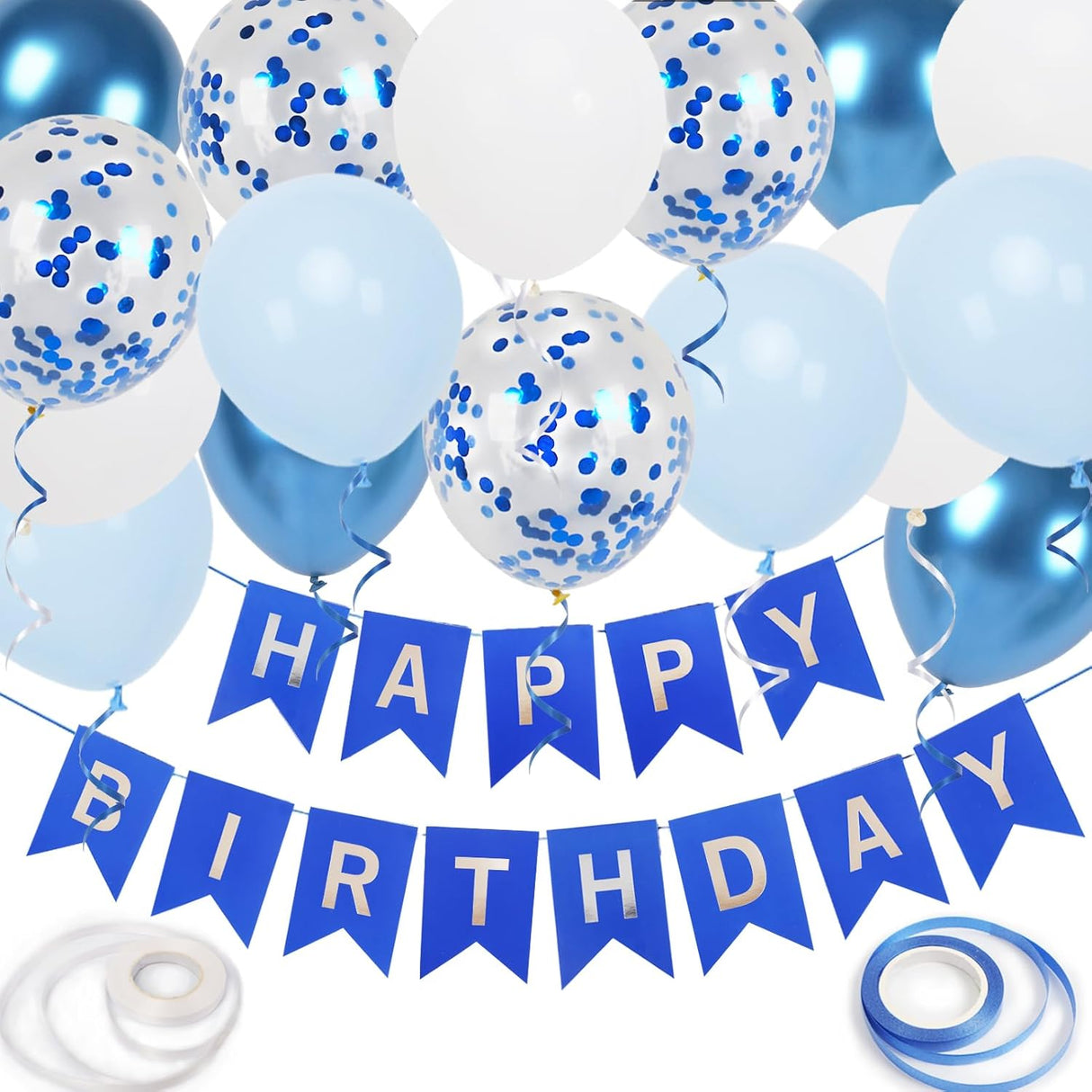 Decoración Cumpleaños Azul con Globos y Cintas para Hombres y Niños