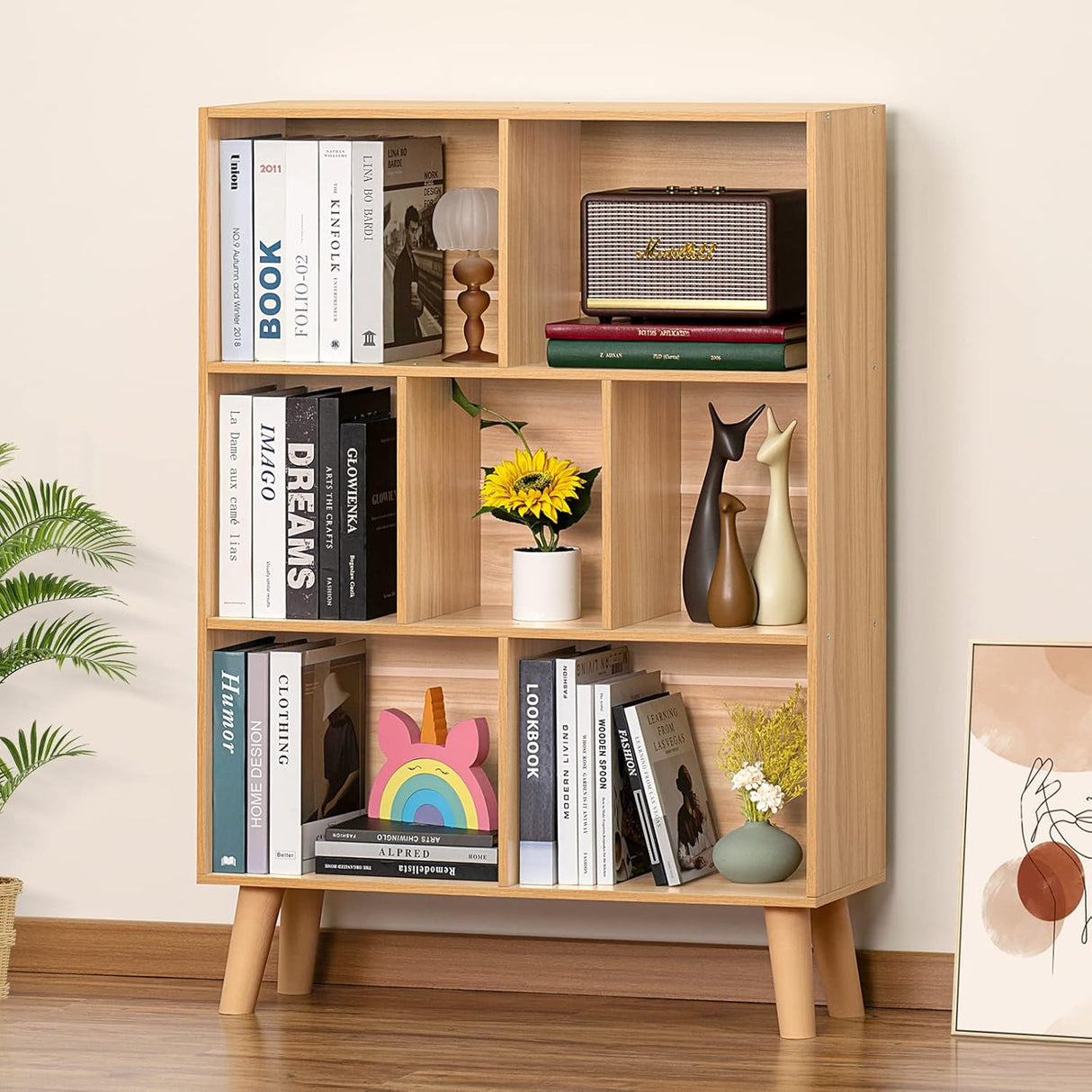 Estantería de madera LEYAOYAO, 3 niveles, moderna y abierta