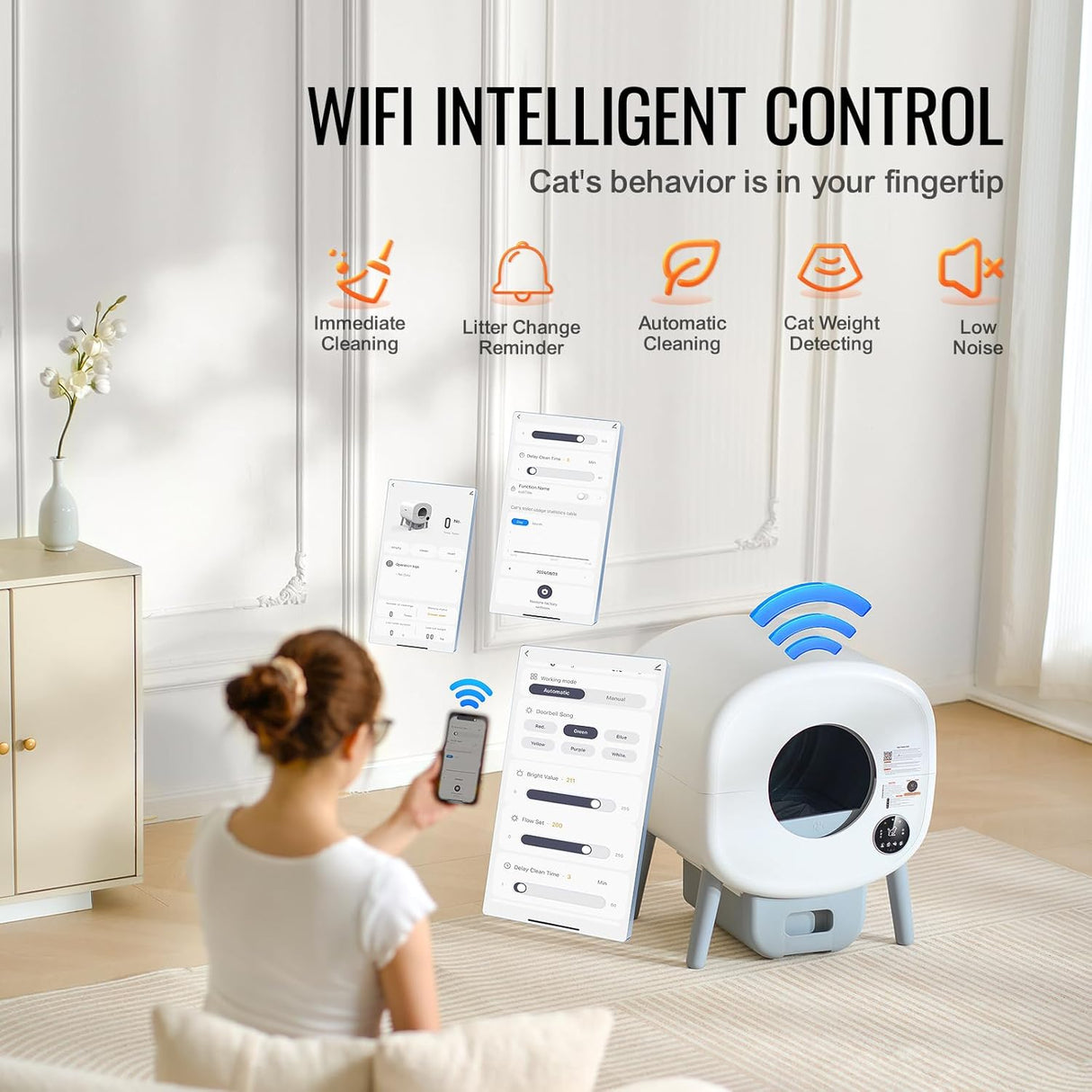 Caja de arena automática VEVOR 76L con control por APP
