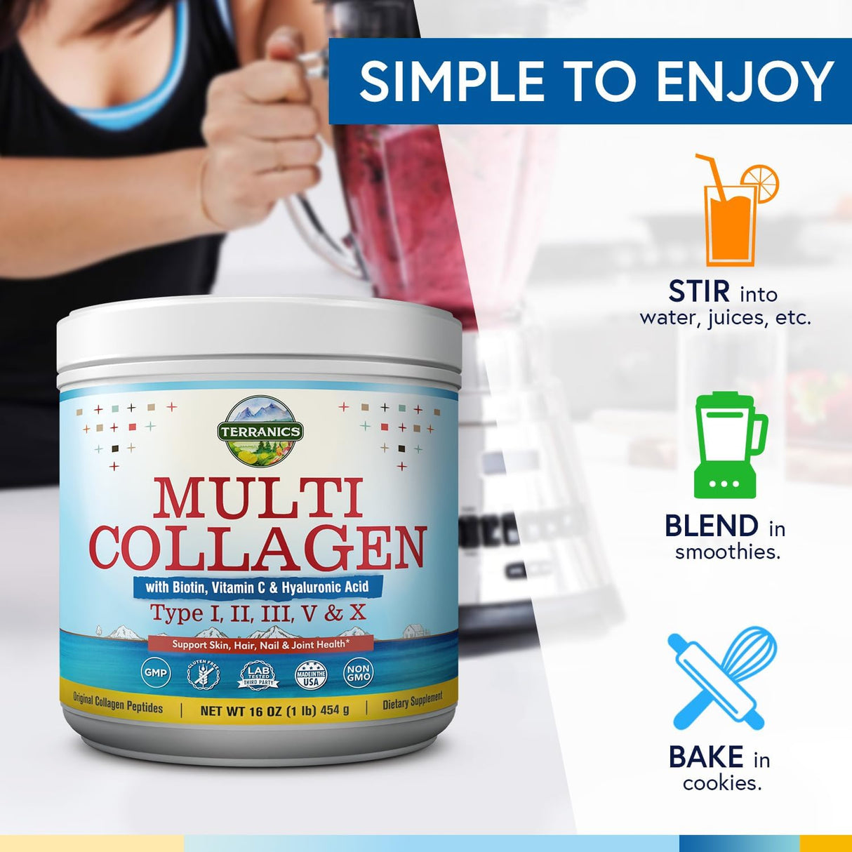 Polvo de colágeno múltiple tipo I II II V X con biotina