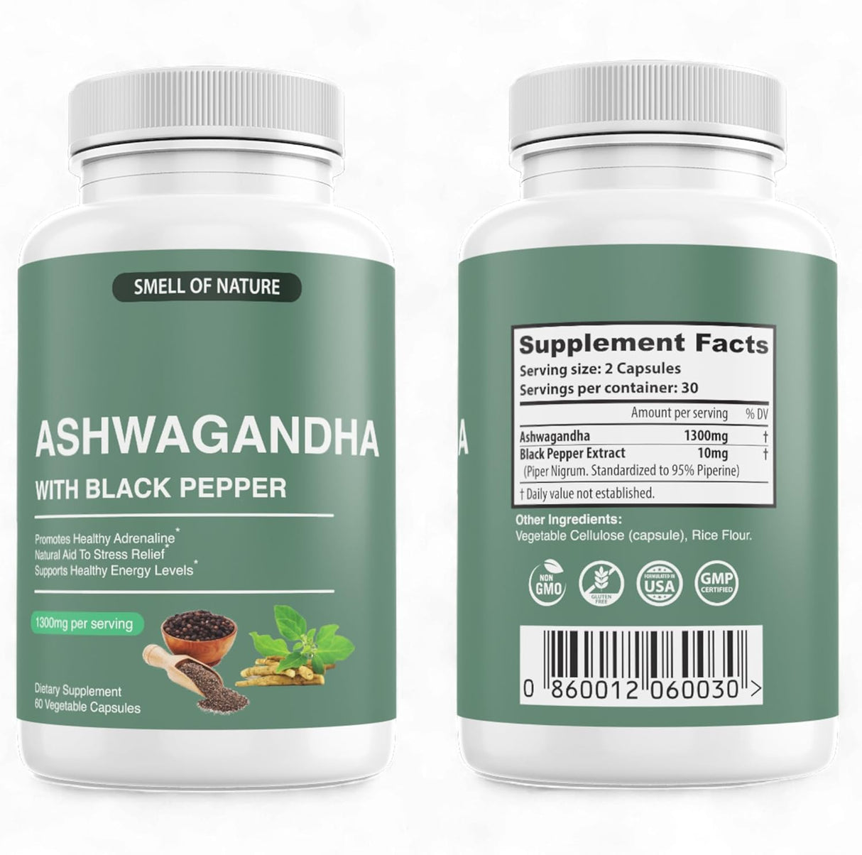 Suplementos de Ashwagandha Nature’s Smell 1300mg 60 Cápsulas