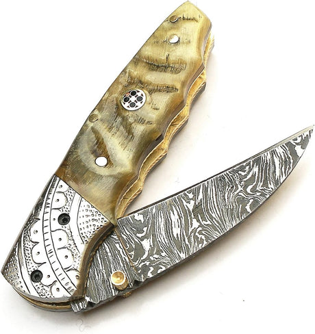 Cuchillo de acero de damasco forjado hecho a mano con funda