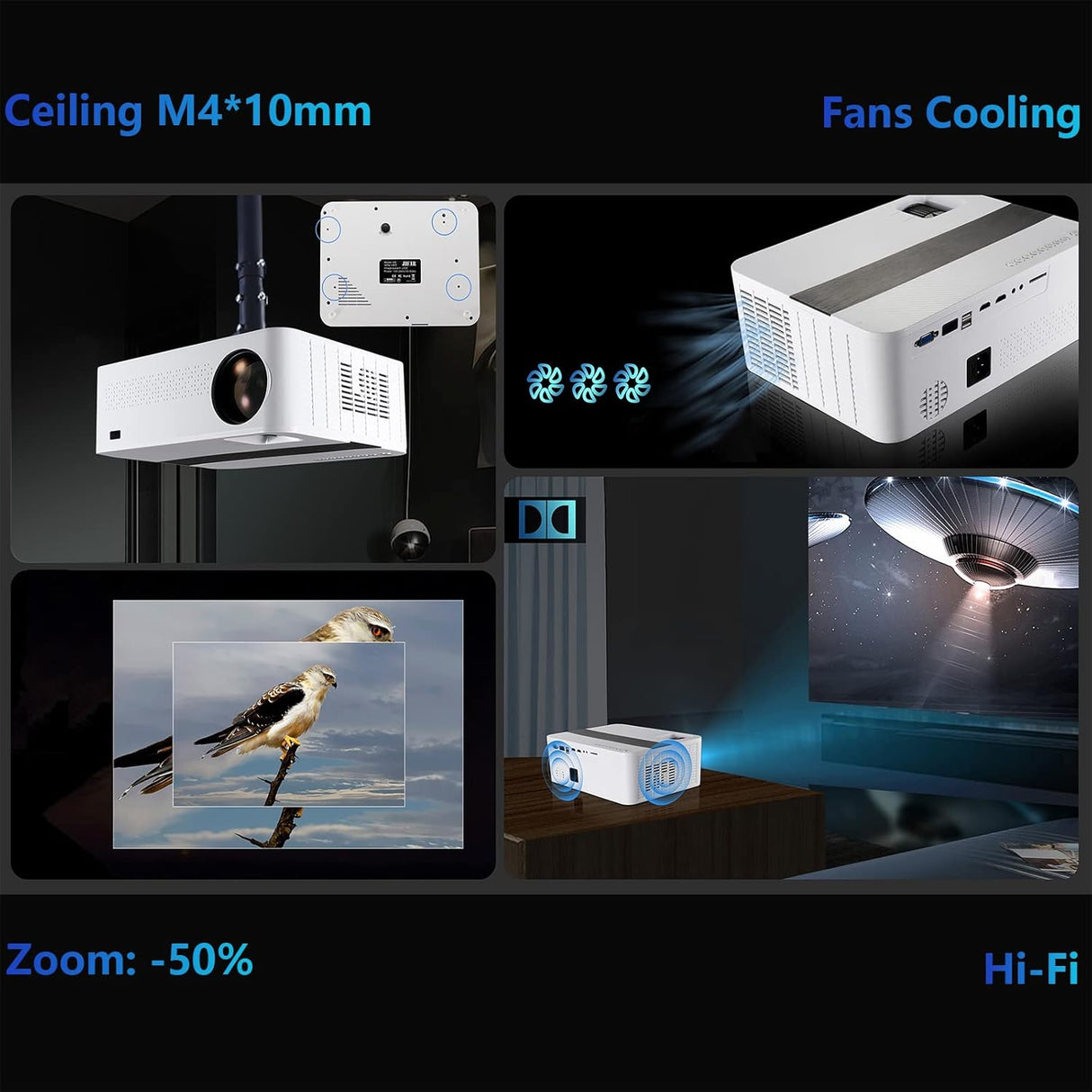 Proyector 4K JIFAR, WiFi 5G, Bluetooth, 1100ANSI, 450 Display
