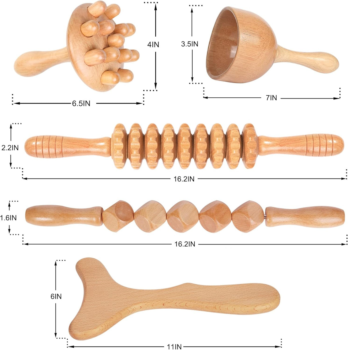 Kit de Masaje de Madera 5 en 1 para Drenaje Linfático