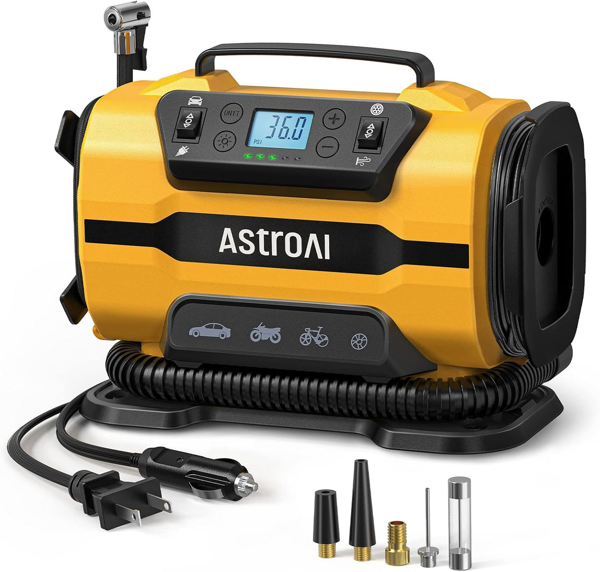 Inflador de neumáticos portatil150 PSI con motores y luz led