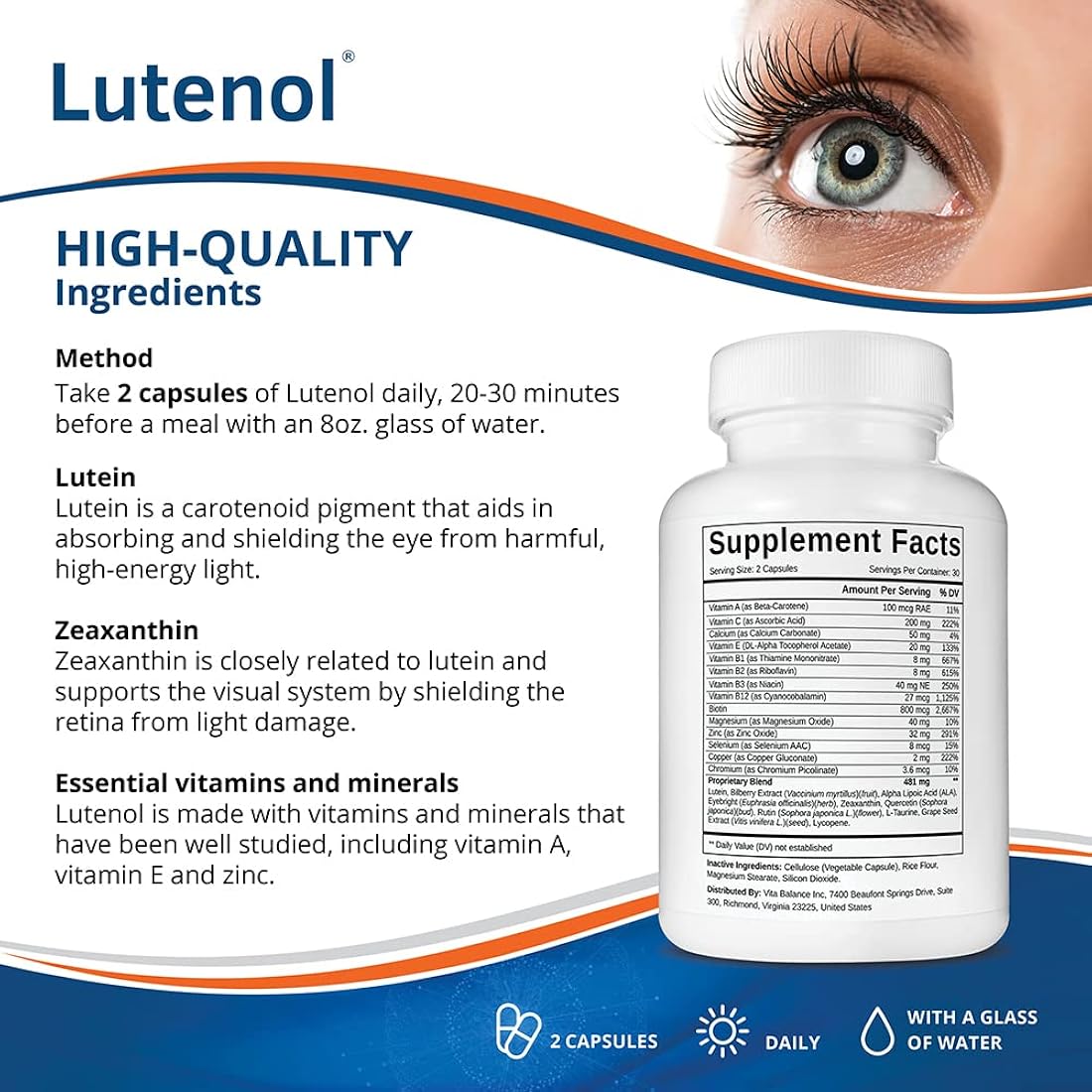 Suplemento para apoyar la visión con vitaminas oculares 60un