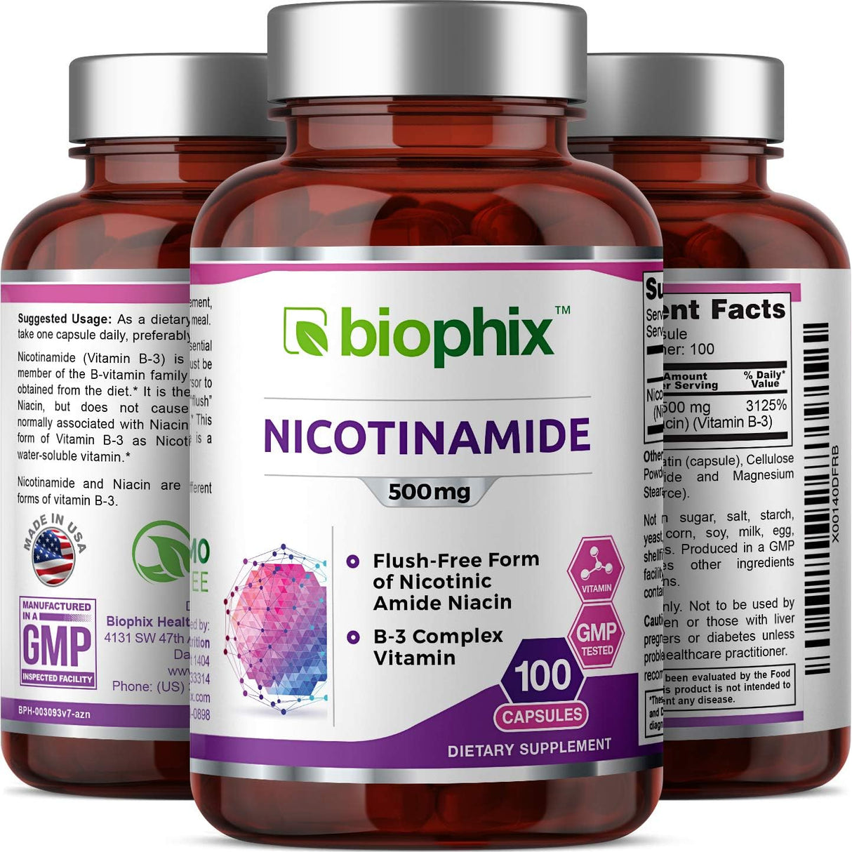 Suplemento Vitamina B3 nicotinamide 0,018 oz 100 cápsulas