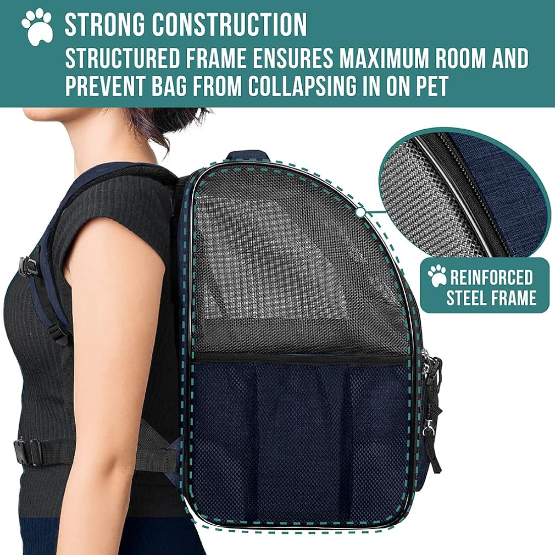 Mochila de lujo para gatos entrada de dos caras azul