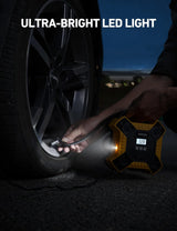 AstroAI Compresor de aire inflador de neumáticos bomba de aire portátil para neumáticos de coche, bomba de neumático de estructura metálica integrada de 12 V DC, 160 PSI con luz LED para coches, bicicletas, motocicletas y otros inflables (color amarillo)