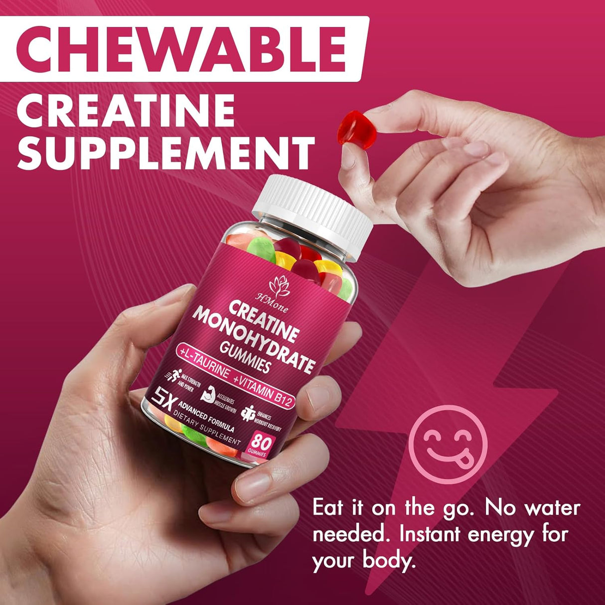 Creatina Monohidrato Gummies - 160 cápsulas, veganas, sin azúcar