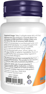 Suplementos Omega-3 NOW Foods, 180 EPA / 120 DHA, 30 gelatinas