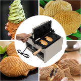 Máquina de Waffles Taiyaki, 1500W, Acero Inoxidable, 110V