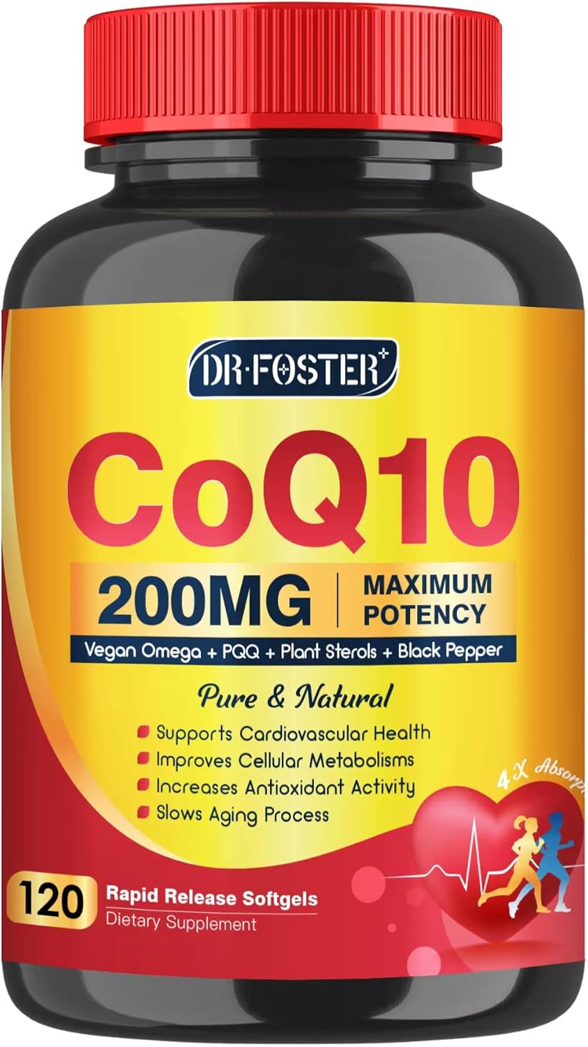 CoQ10 200mg con Vitamina E, Omega 3-6-9 y PQQ, 120 cápsulas