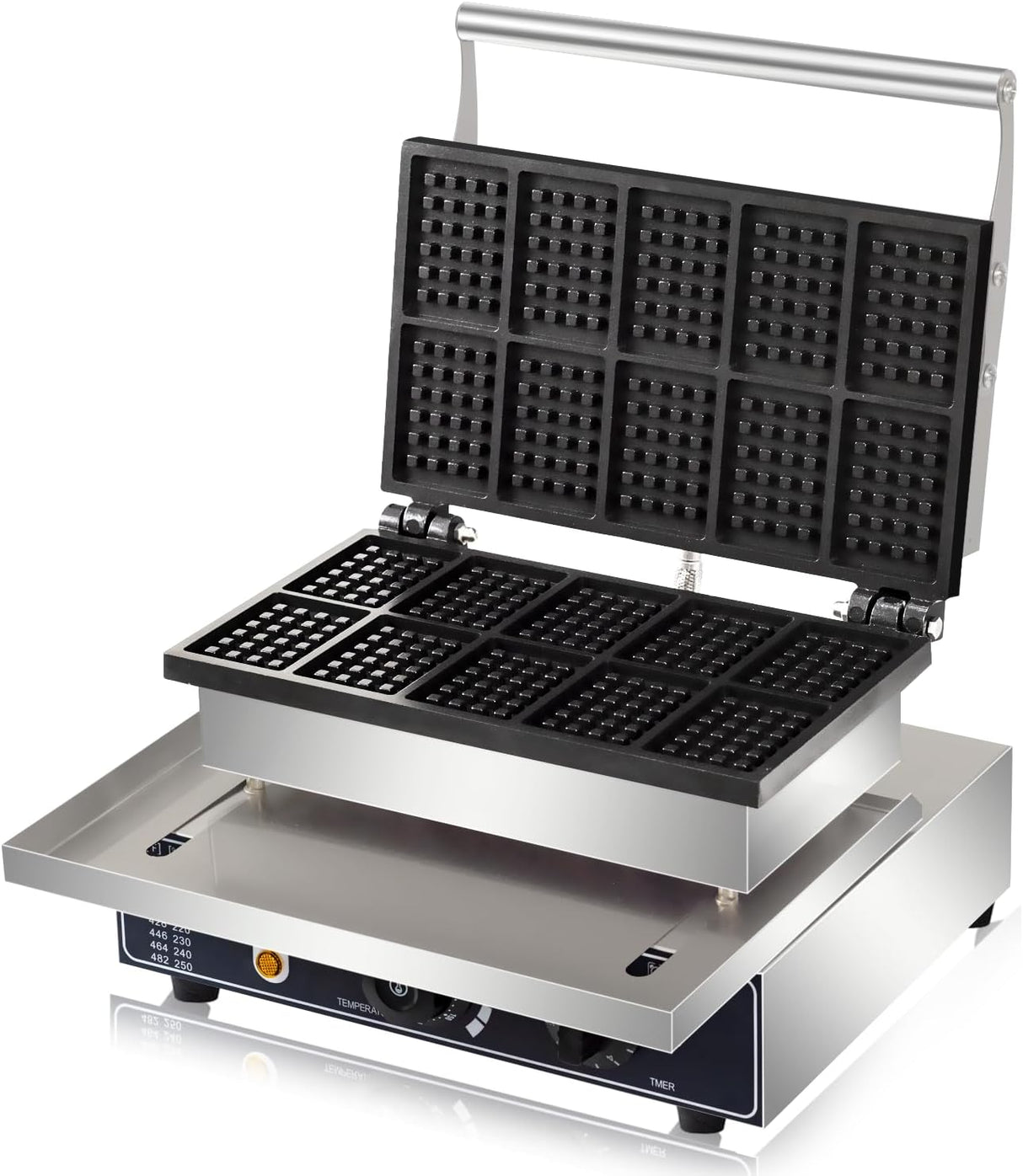 Máquina de Waffles 110V, 1600W, 10 Rejillas, Acero Inoxidable