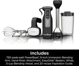 Batidora de Mano Ninja, Licuadora de Inmersión, Sistema de Batidora de Potencia Foodi, 750 Watts, Combo Batidora y Mezcladora con Varillas, Batidores y Vaso de 3 Tazas, 120V, Negro CI101