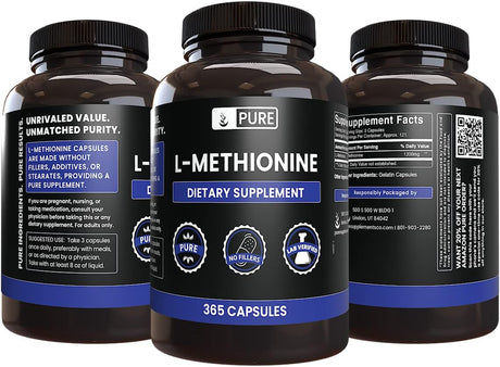 Suplementos PURE  L-metionina (365 cápsulas) sin magnesio