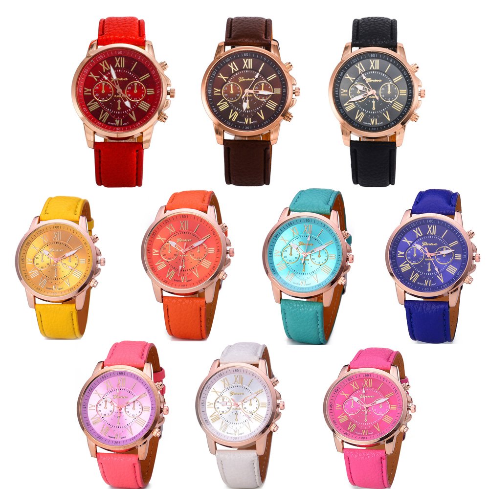 Reloj de pulsera de cuero PU de 10 números romanos