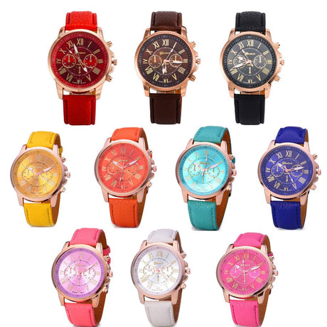 Reloj de pulsera de cuero PU de 10 números romanos