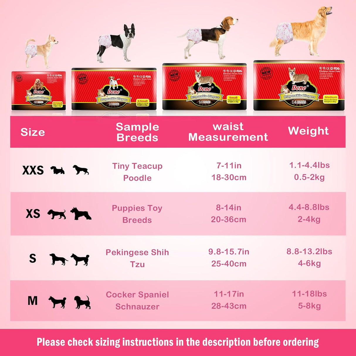 Dono Pañal desechable para perro hembra, incluyendo 20 pañales súper absorbentes