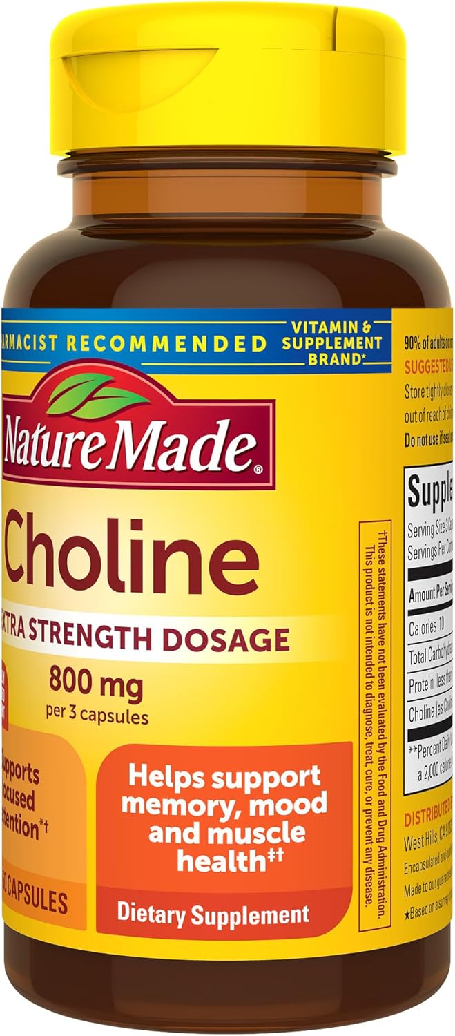 Suplementos de Colina 800 mg - Nature Made, 60 Cápsulas