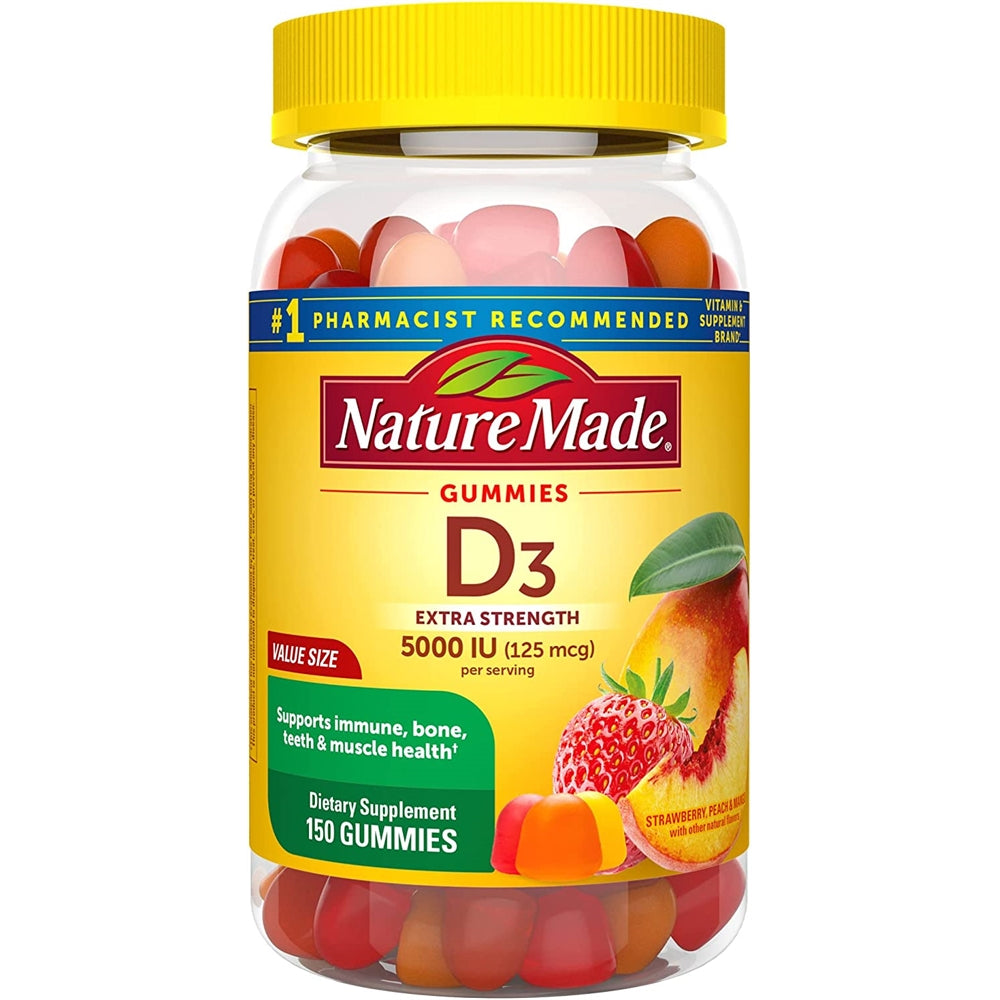 Suplemento Vitamina D3 extra fuerte 5000 IU 125mcg 150 gomit
