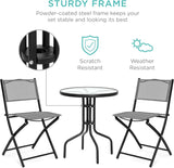 Best Choice Products Juego de muebles de comedor de 3 piezas con mesa de vidrio texturizado, 2 sillas plegables, marco de acero, tela de poliéster, color gris