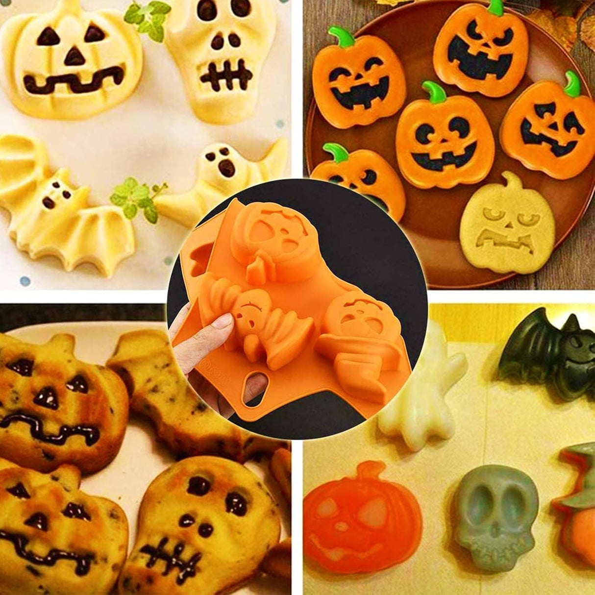 Molde de Silicona Para Muffins Halloween, 3 Pcs, Calavera, Fantasma