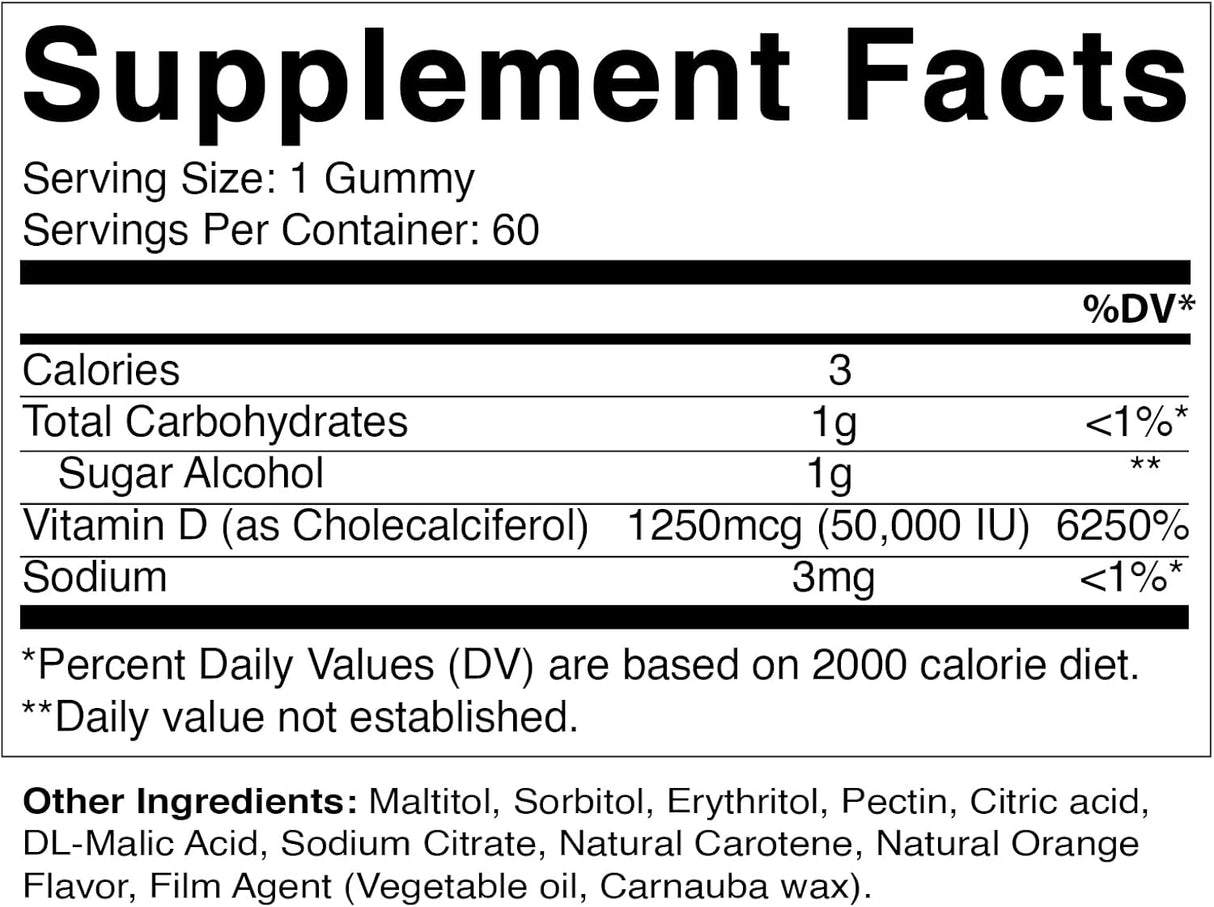Suplemento de Vitamina D3 50,000 IU Vitamatic - 60 Gomas