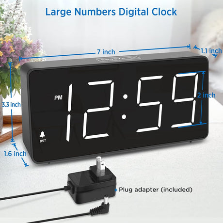 Reloj despertador digital con grandes números y USB, modelo para dormir profundamente