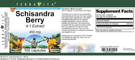 Schisandra Berry 4:1-450 mg 100 Cápsulas