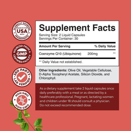 CoQ10 Líquido 200mg Suplemento, Alta Absorción, Salud Cardiaca