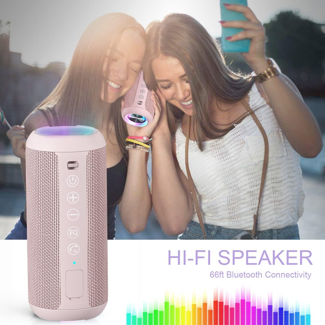 Parlante Bluetooth 5.3 inalámbrico IPX7, sonido estéreo 24 W, RGB