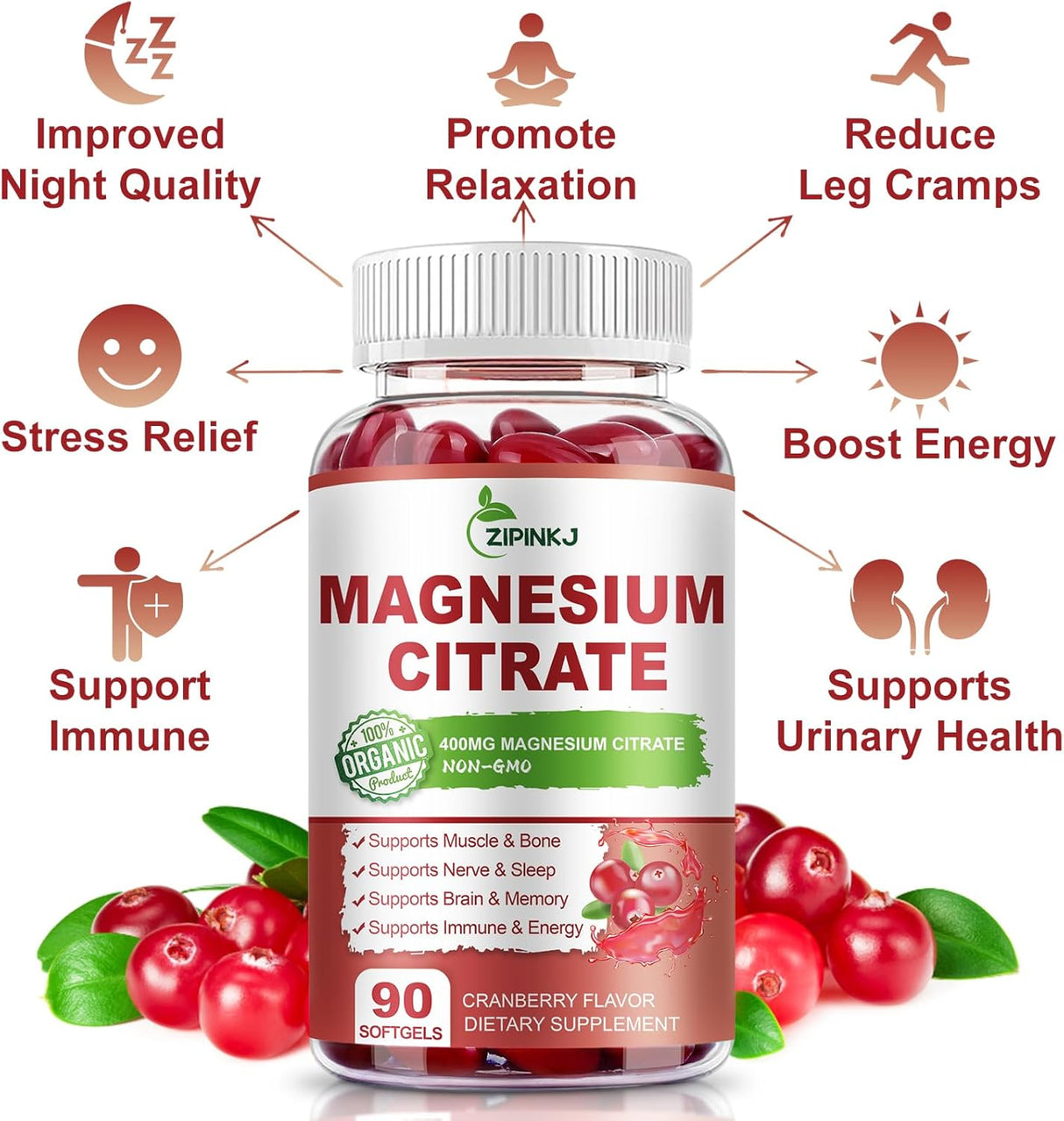Citrato de Magnesio con Vitamina D3, B6 y Arándano, 180 cápsulas