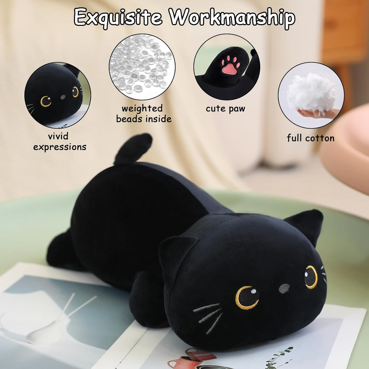 Plush gato negro pesado SQEQE, anti-ansiedad, 9.8 pulgadas