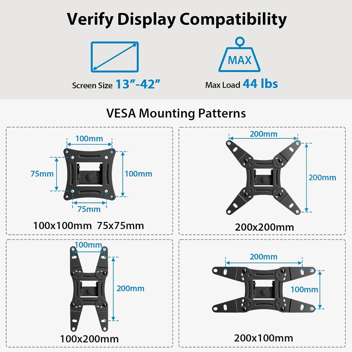 Soporte de Pared Articulado Pipishell para TV 13-42, VESA 200x200