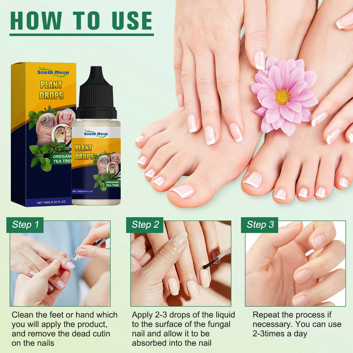 Aceite de orégano para uñas, tratamiento suave, 2pcs, 0.34 Fl.Oz