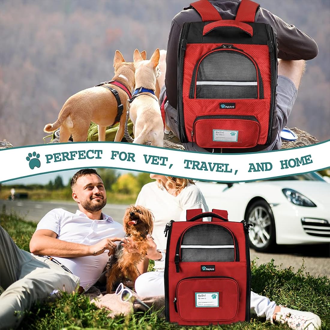 Mochila de lujo para gatos  diseño ventilado rojo