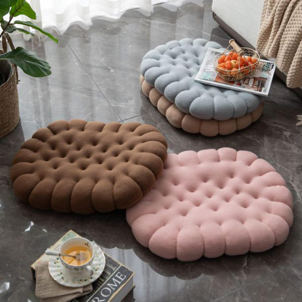 ZANYB Cojín de suelo de galleta, almohada de felpa suave para tatami, cojín de asiento ovalado para sillas de ventana de bahía, 20 x 16 pulgadas, color rosa