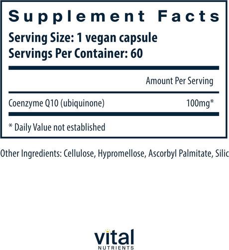 CoQ10 Vital Nutrients 100mg Vegano Antioxidante 60 caps