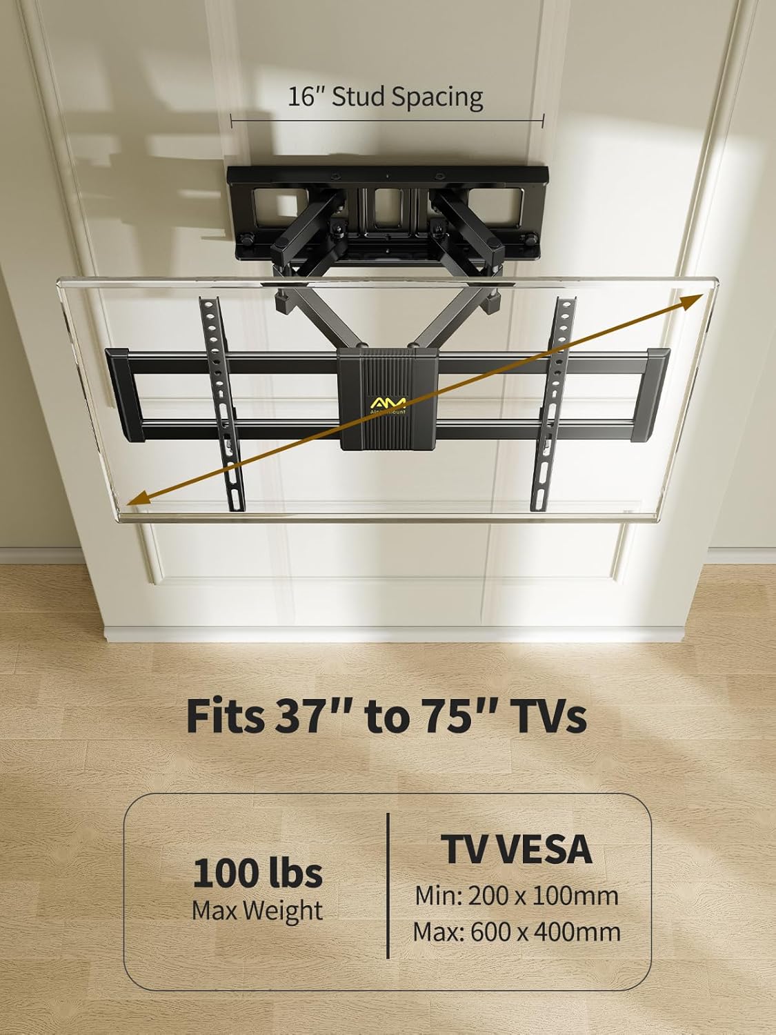 Soporte de TV AM, articulado para 37-75, VESA 600x400, APLF6