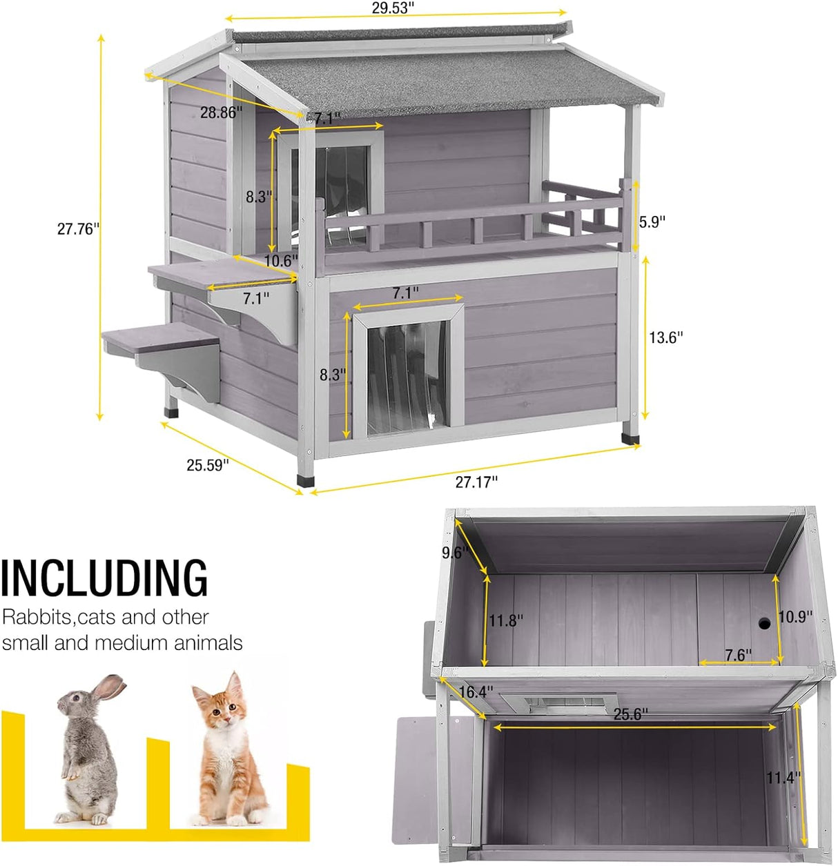 Casa para Gatos Aivituvin, 2 pisos, con balcón grande, modelo 2023