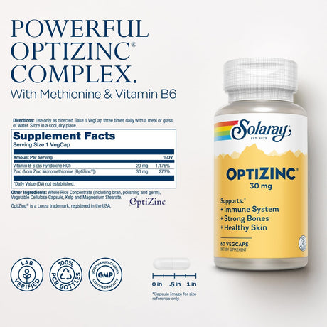 Solaray OptiZinc 30mg suplemento inmunidad, 60 VegCaps