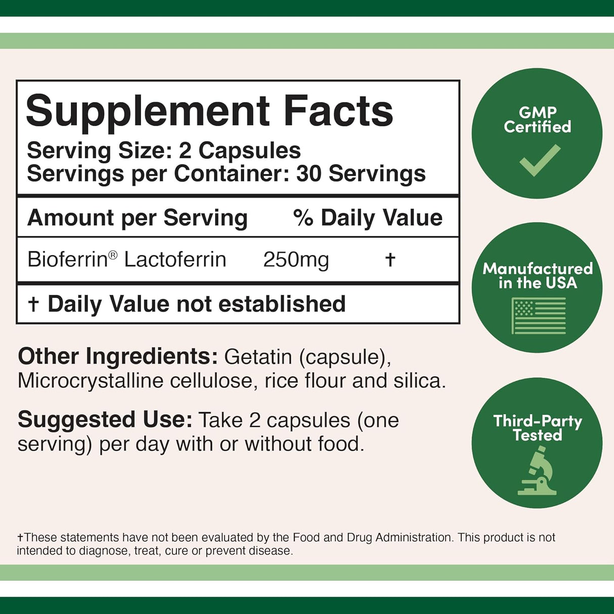 Suplemento lactoferrina 250 mg por porción (60 cápsulas)