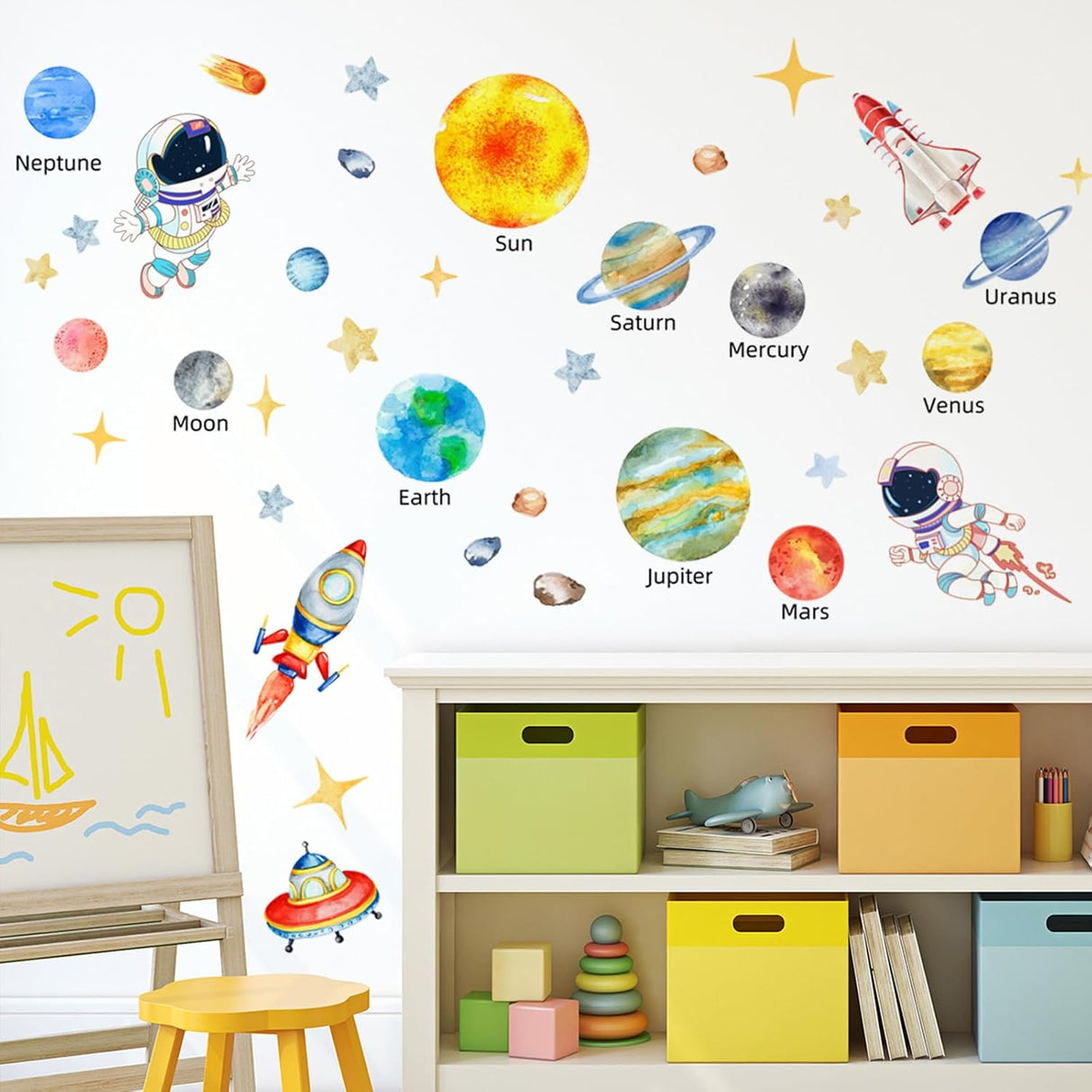 Adhesivo Pared Sistema Solar, Decoración Espacial para Niños