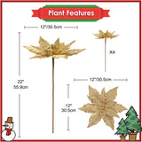 Flores Poinsettia Artificial Briful, Set de 4, 12'' Grandes