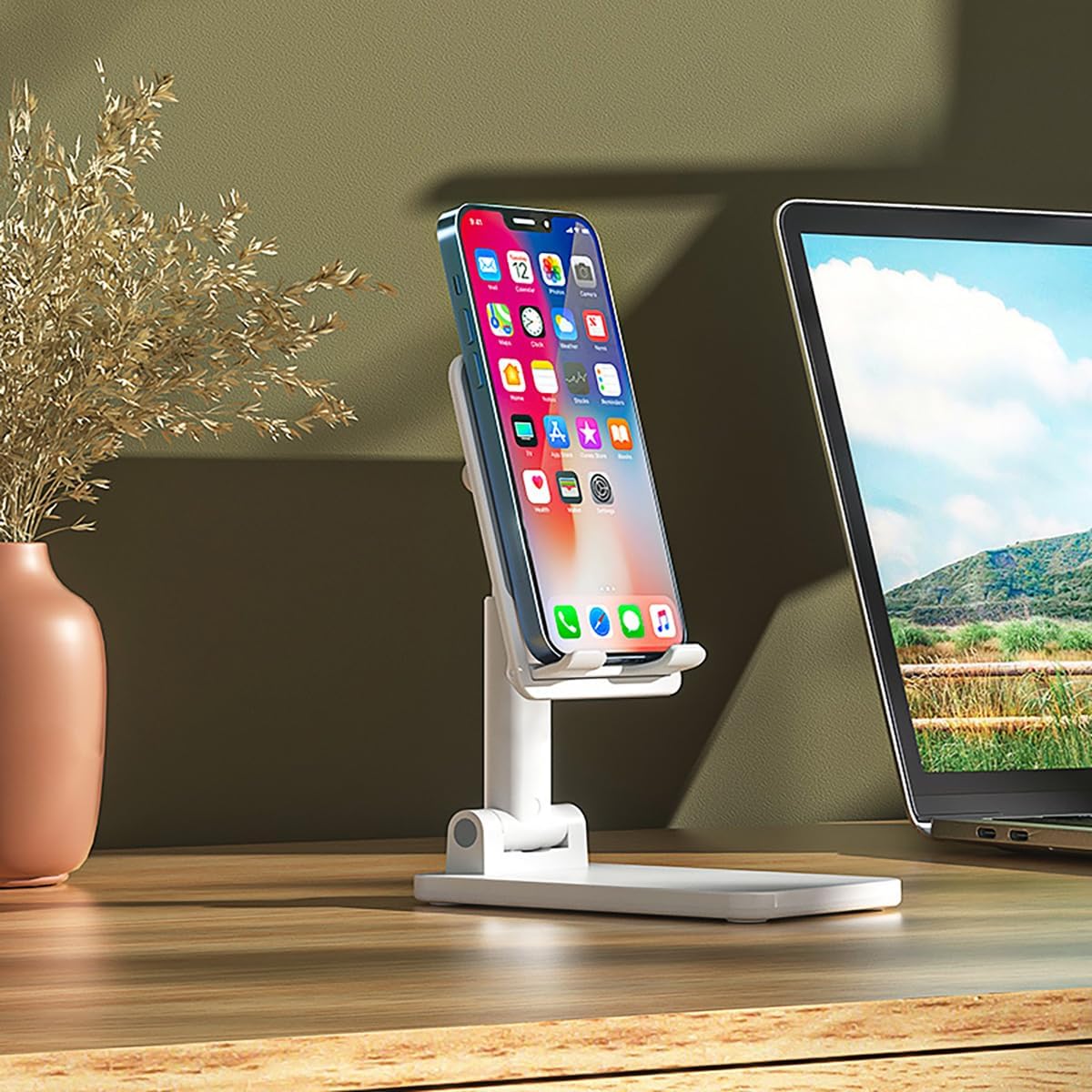 Soporte portátil para laptop y teléfono, ajustable y ergonómico