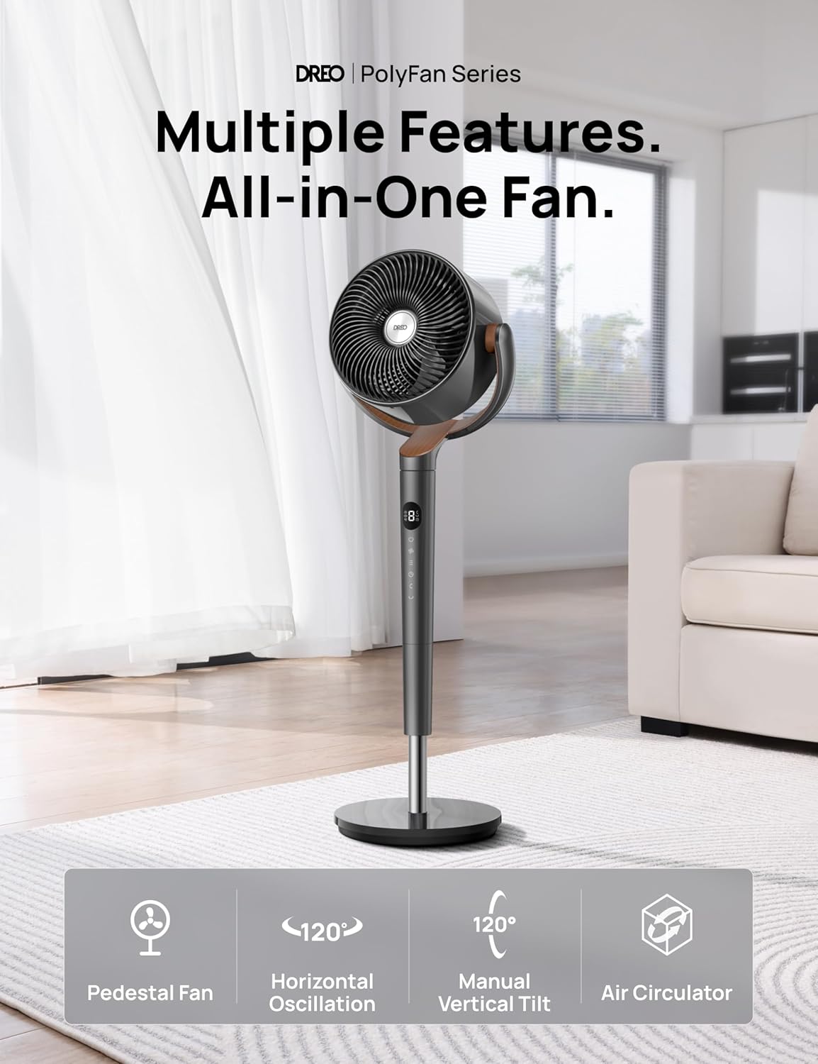 Ventilador Dreo para dormitorio, oscilante, 8 velocidades, modelo DPF