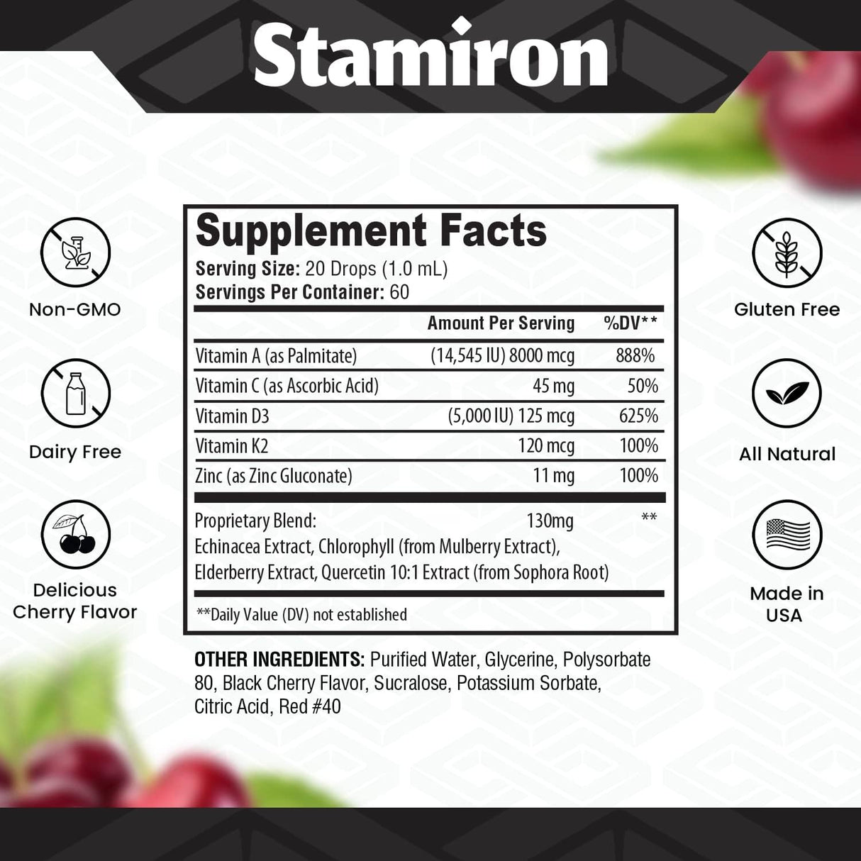 Suplemento Quercetina de zinc, vitamina C D3  líquido