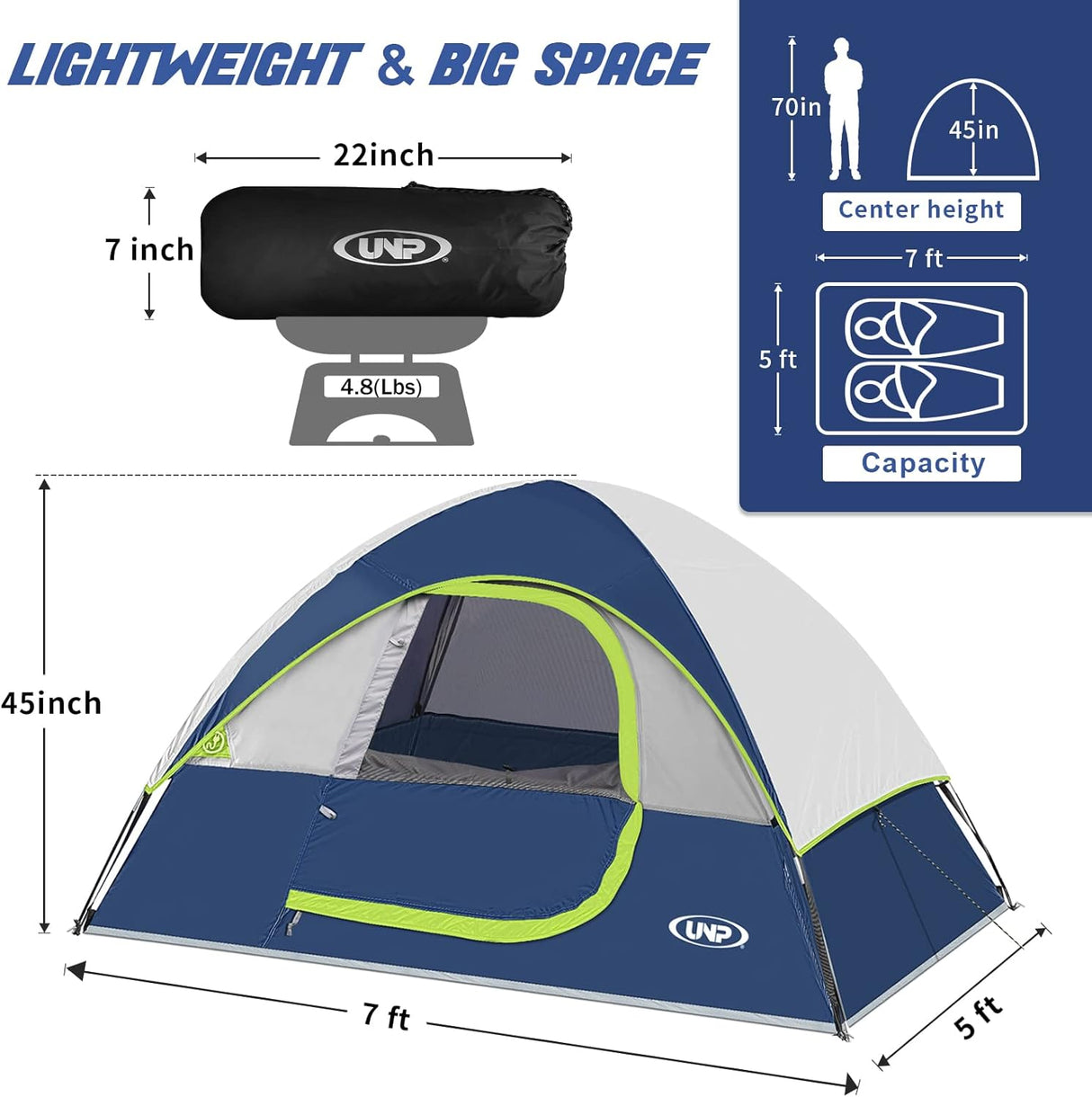 Tienda de Camping 2 Personas, Impermeable y Resistente - Modelo X