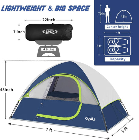 Tienda de Camping 2 Personas, Impermeable y Resistente - Modelo X